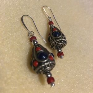 One pair Lapis & Corral dangle/drop earrings crafted by HighDesertJewelryCo